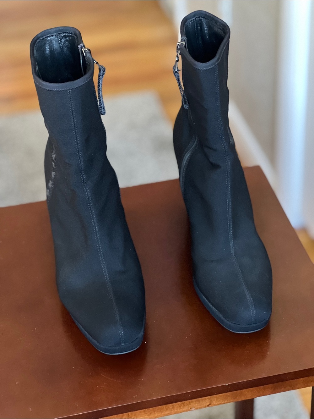 Prada Black Stretch Sock Ankle Boots with Side Zip Pull